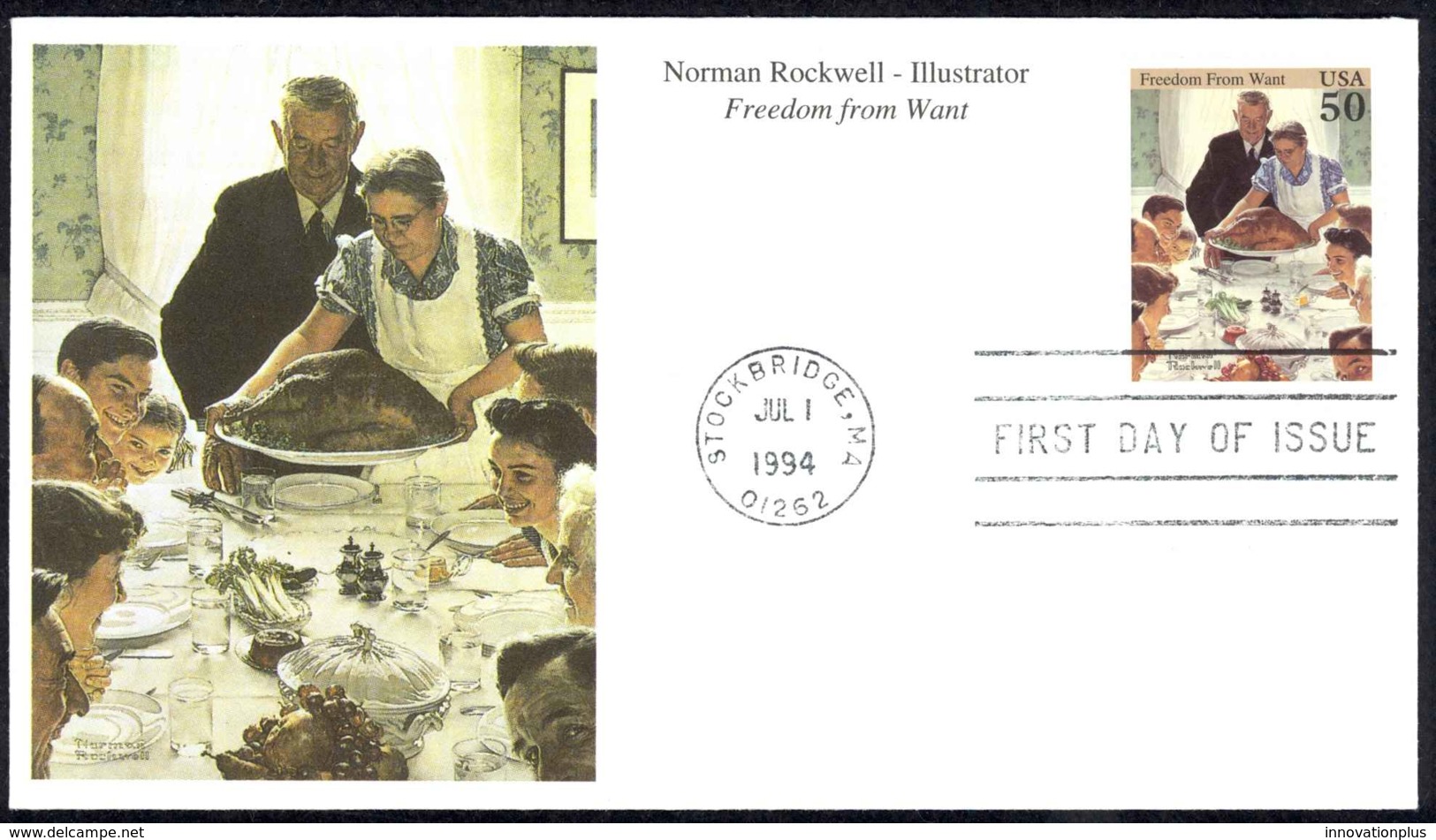 USA Sc# 2840a (Mystic Stamp Cachet) FDC (Stockbridge, MA) 1994 7.1 Norman Rockwell - 1991-2000