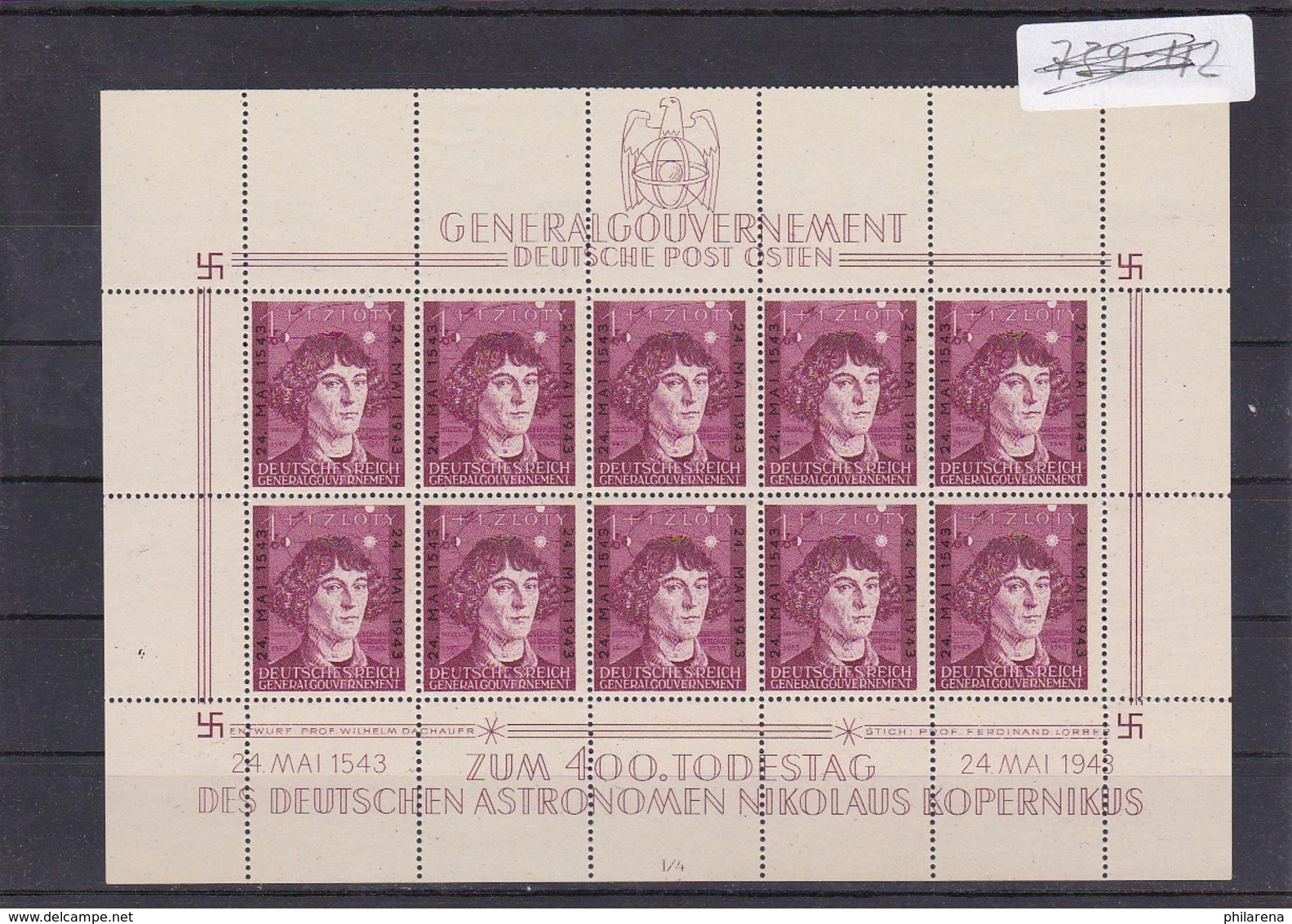 Generalgouvernement (GG) Kopernikus, **, Kleinbogen I/4 - Besetzungen 1938-45