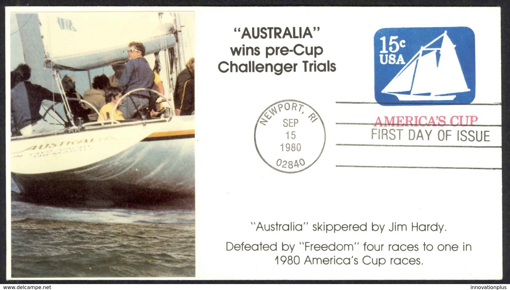 USA Sc# U598 (Australia Cachet) FDC (b) (Newport, RI) 1980 9.15 15c America's Cup - 1971-1980