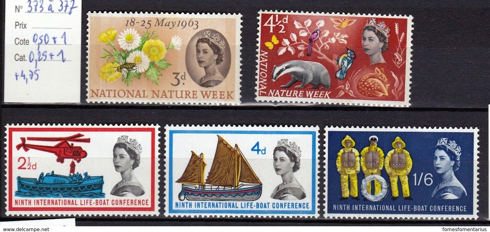 Timbres Neufs** N° 373 à 377 - Nuovi