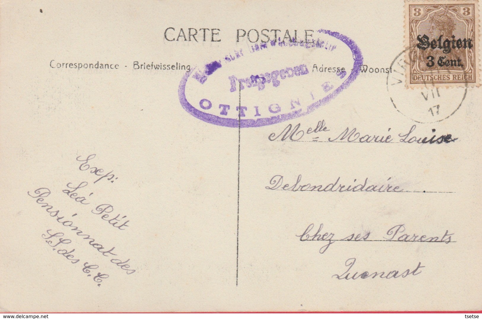 Virginal - Pensionnat Des Soeurs Des Sacrés-Coeur - Salle De Musique -1917 (voir Verso ,cachet Allemand De D'Ottignies ) - Ittre