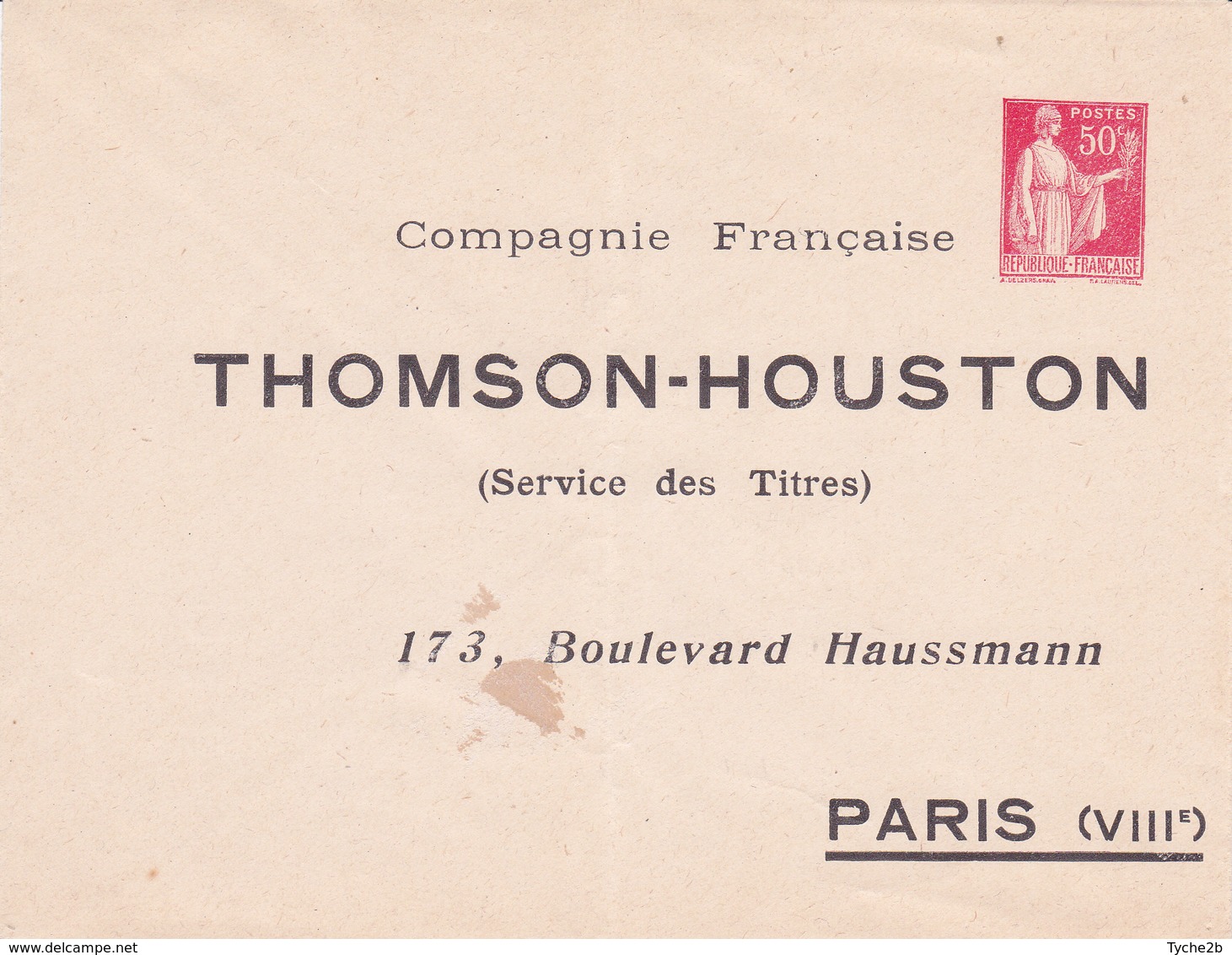 Enveloppe Paix 50 C Rouge B2 Neuve Repiquage Thomson - Buste Ristampe (ante 1955)