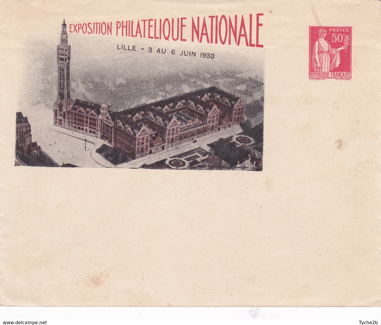 Enveloppe Paix 50 C Rouge B5a Neuve Expo Repiquage Exposition De Lille - Enveloppes Repiquages (avant 1995)