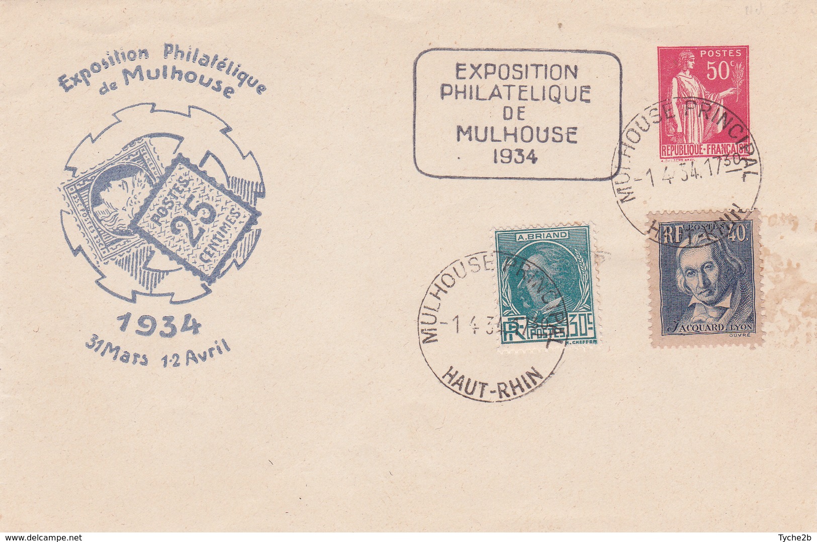 Enveloppe Paix 50 C Rouge B5b Neuve Expo Repiquage Exposition De Mulhouse - Overprinted Covers (before 1995)