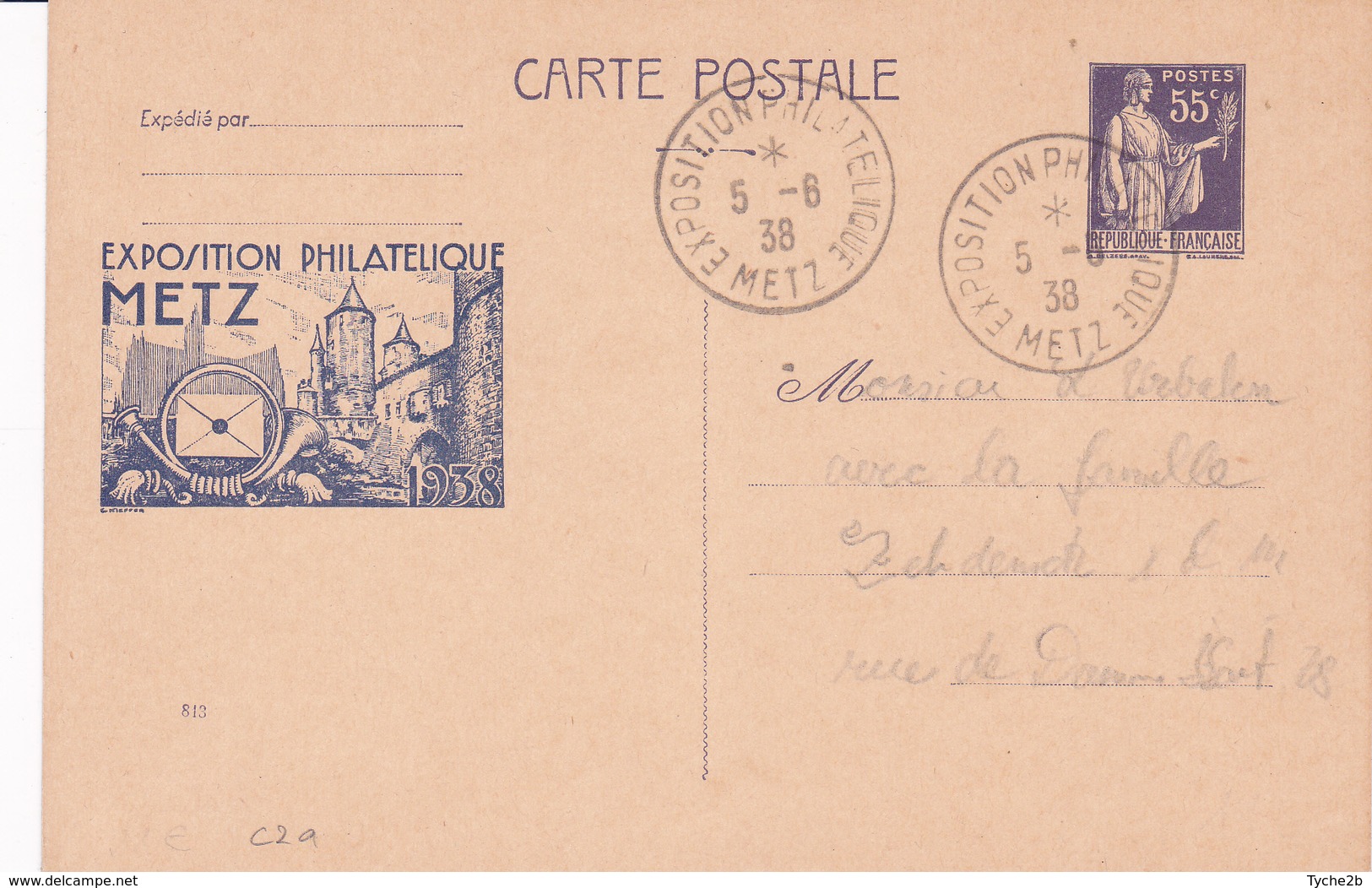 Enveloppe Paix 55 C Violet C2a Oblitérée Expo Repîquage Expo De Metz - Buste Ristampe (ante 1955)