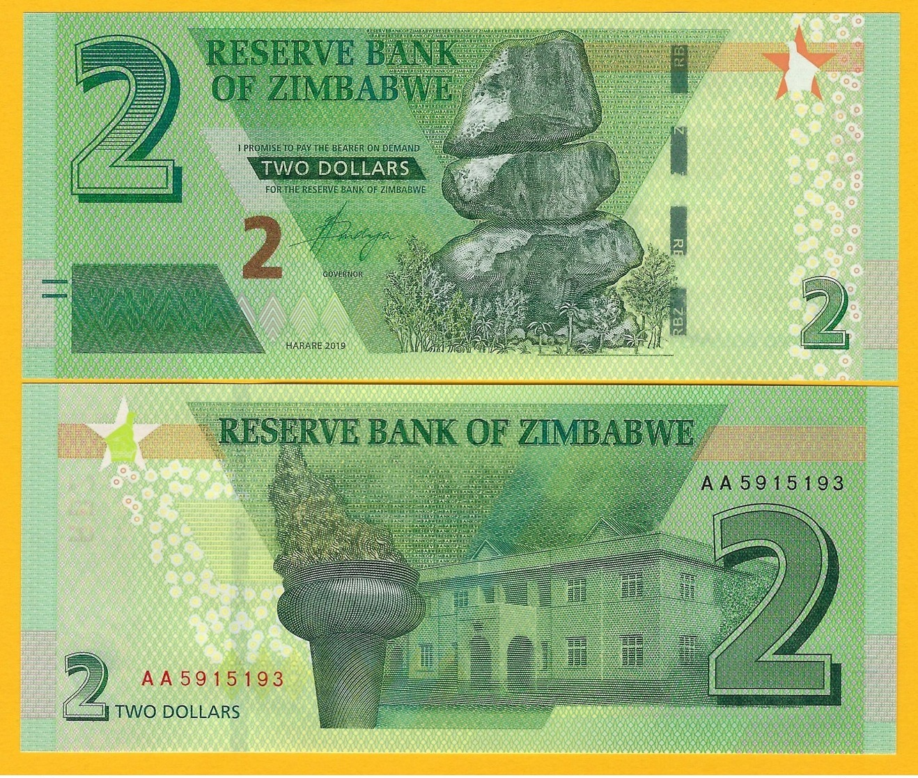 Zimbabwe 2 Dollars P-new 2019 UNC Banknote - Zimbabwe