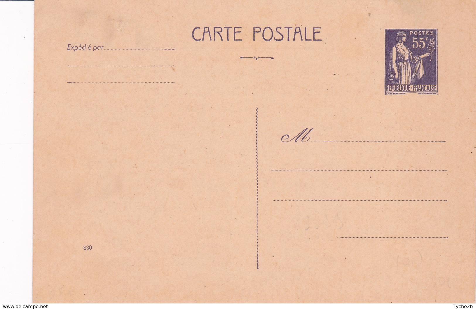 Enveloppe Paix 55 C Violet C1 Oblitérée Repîquage Lind - Bigewerkte Envelop  (voor 1995)