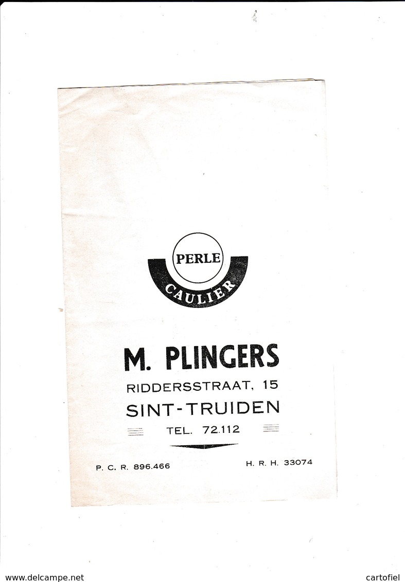 SINT-TRUIDEN-BIER-BRASSERIE-PERLE-CAULIER-PRIJSLIJST-HANDELAAR-M.PLINGERS-RIDDERSTRAAT-JAREN'60-MOOI-ZIE 3 SCANS ! ! ! - Publicités