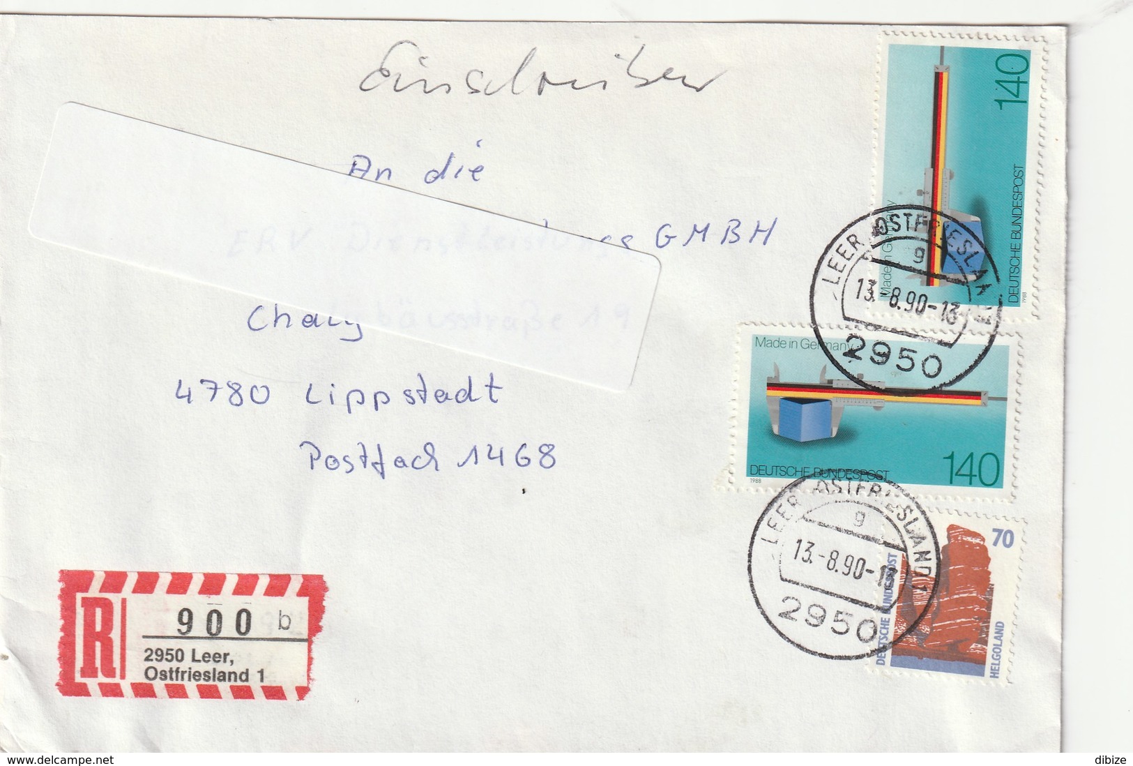 Deutschland. Zirkulierter Brief. 3 Briefmarken. Made In Geramay. Helgoland. Stempel 1990. Einschreiben. - Fabriken Und Industrien