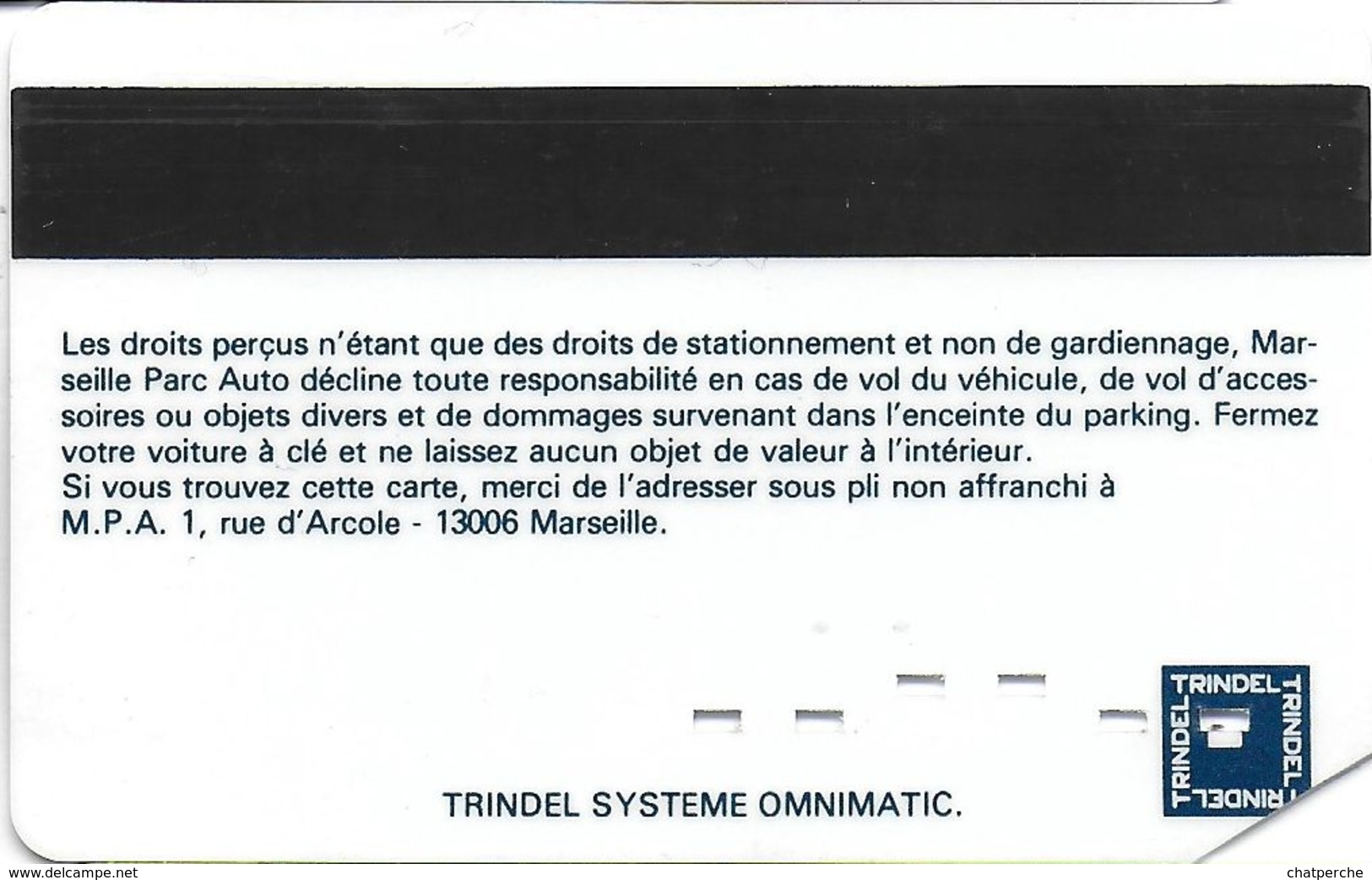 CARTE DE STATIONNEMENT BANDE MAGNÉTIQUE MARSEILLE 13 BOUCHES DU RHONE PARKING FELIX BARRET - Scontrini Di Parcheggio