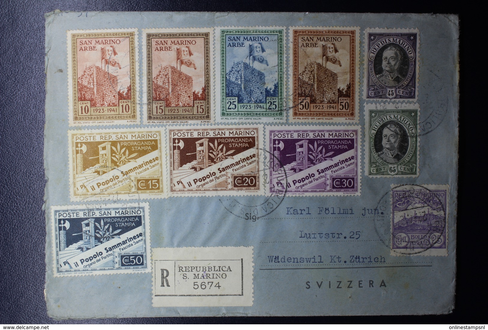 San Marino Registered Cover Cover 1943 -> Zürich  Mixed Stamps - Lettres & Documents