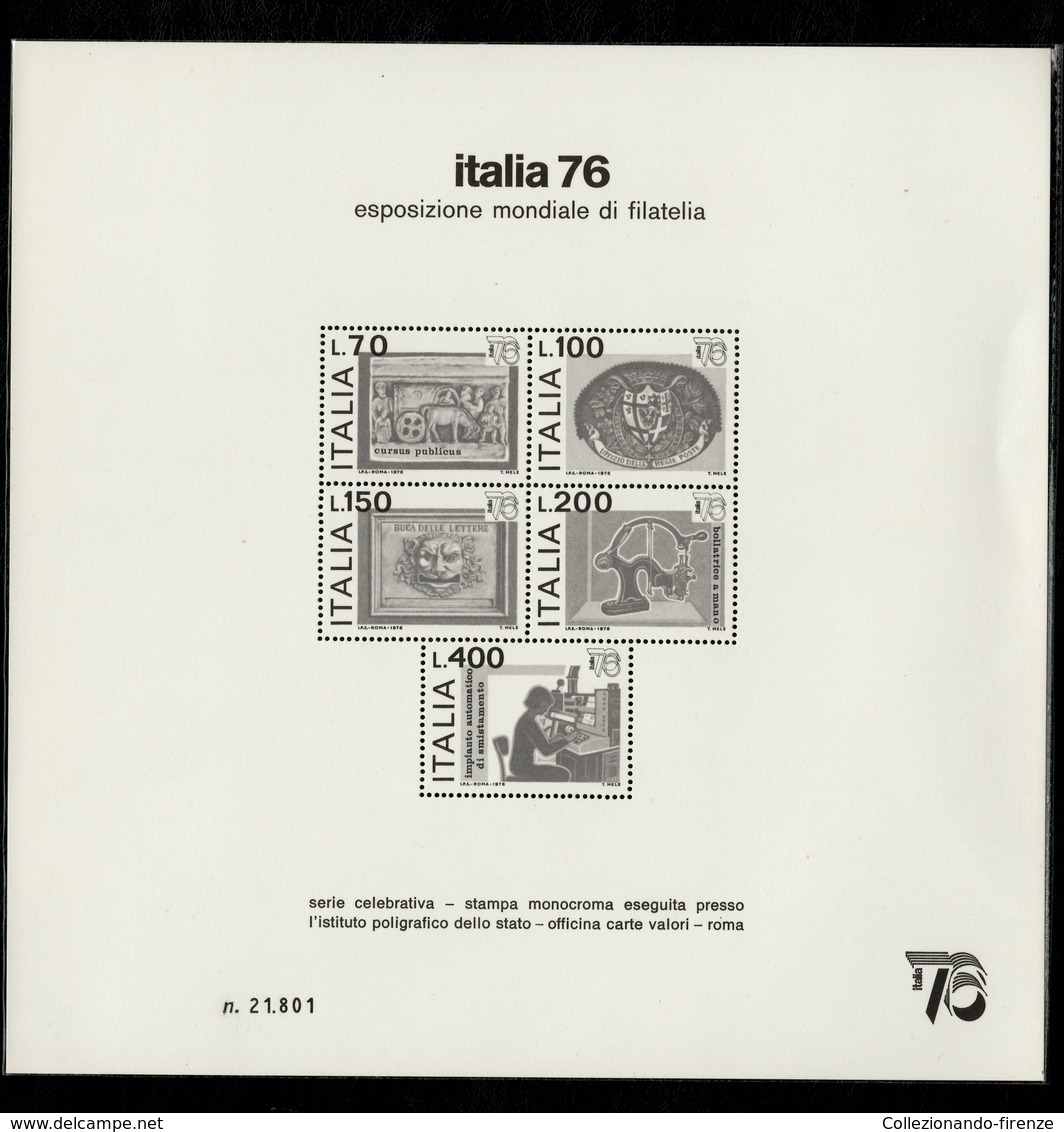 Italia Repubblica 1976 Esposizione Mondiale Di Filatelia Italia '76 Foglietto Nuovo MNH** - Blocchi & Foglietti