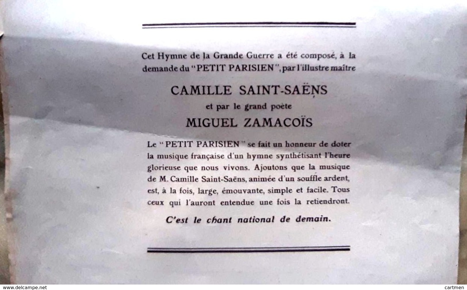 SAINT SAENS LA FRANCAISE CHANT HEROIQUE DE LA GRANDE GUERRE COMPOSE SPECIALEMENT POUR LE PETIT PARISIEN 1915 - S-U