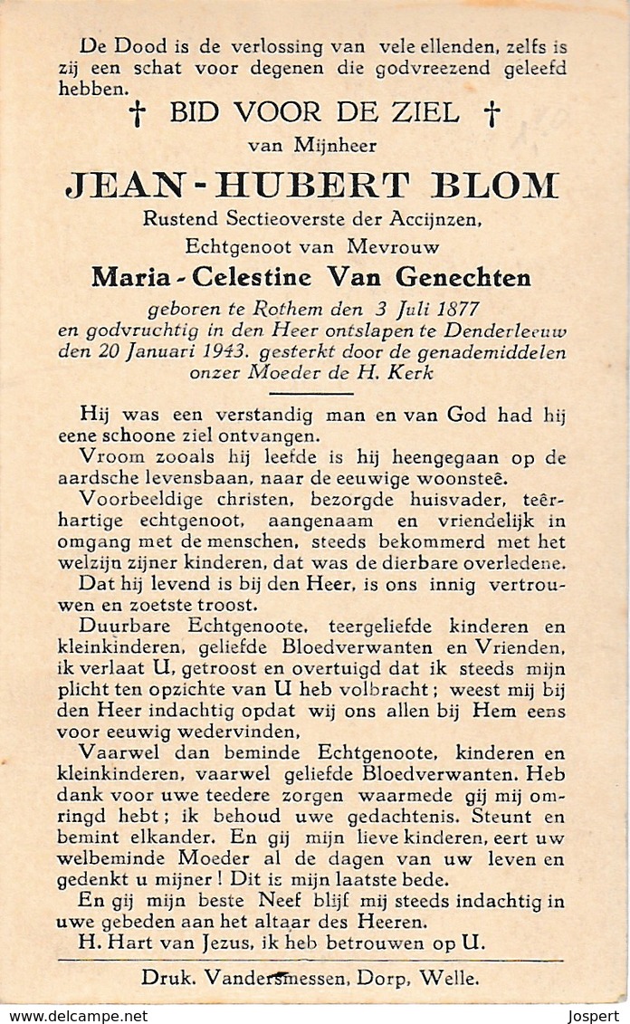 Rotem, Rothem, Denderleeuw, 1943, Jean Blom, Van Genechten - Devotieprenten