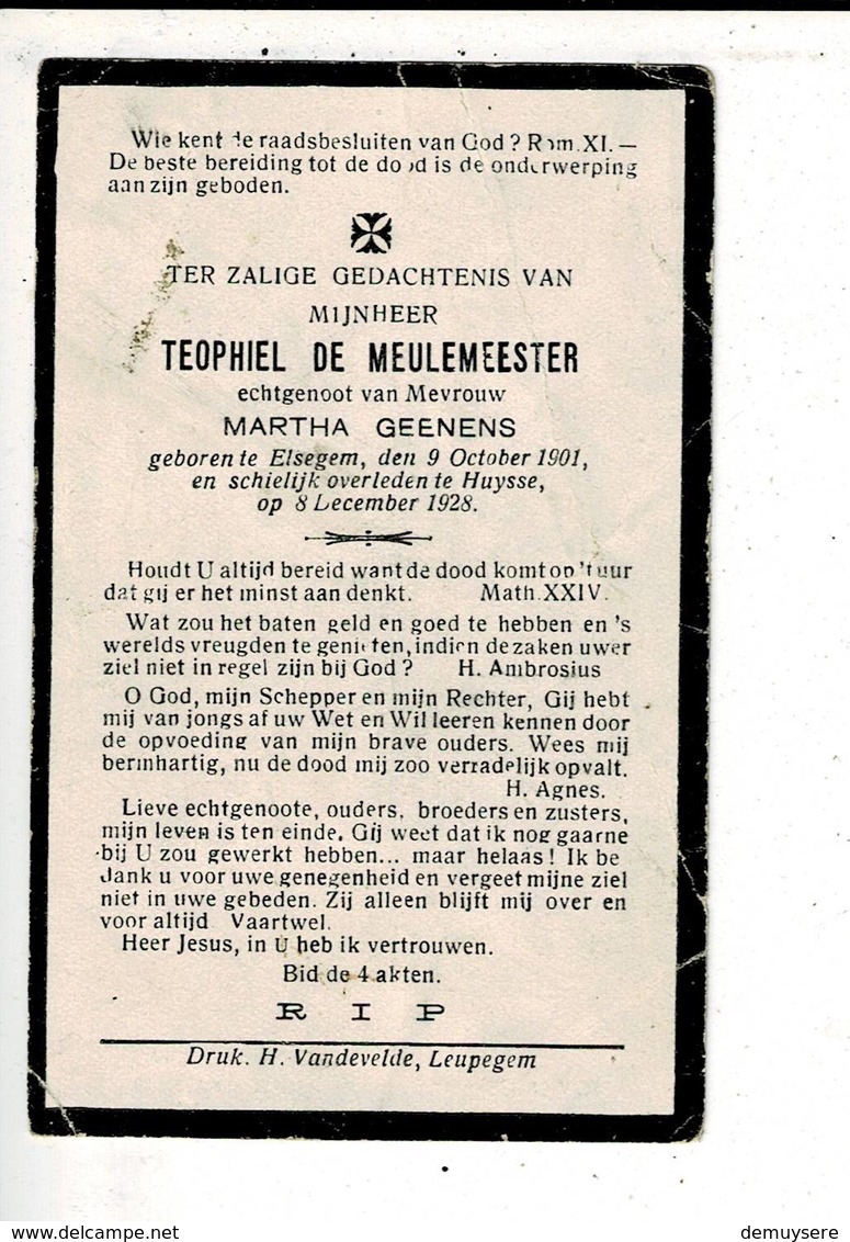 DP 9906 - TEOPHIEP DE MEULEMEESTER - GEENENS - ELSEGEM 1901 + HUYSSE 1928 - Devotion Images