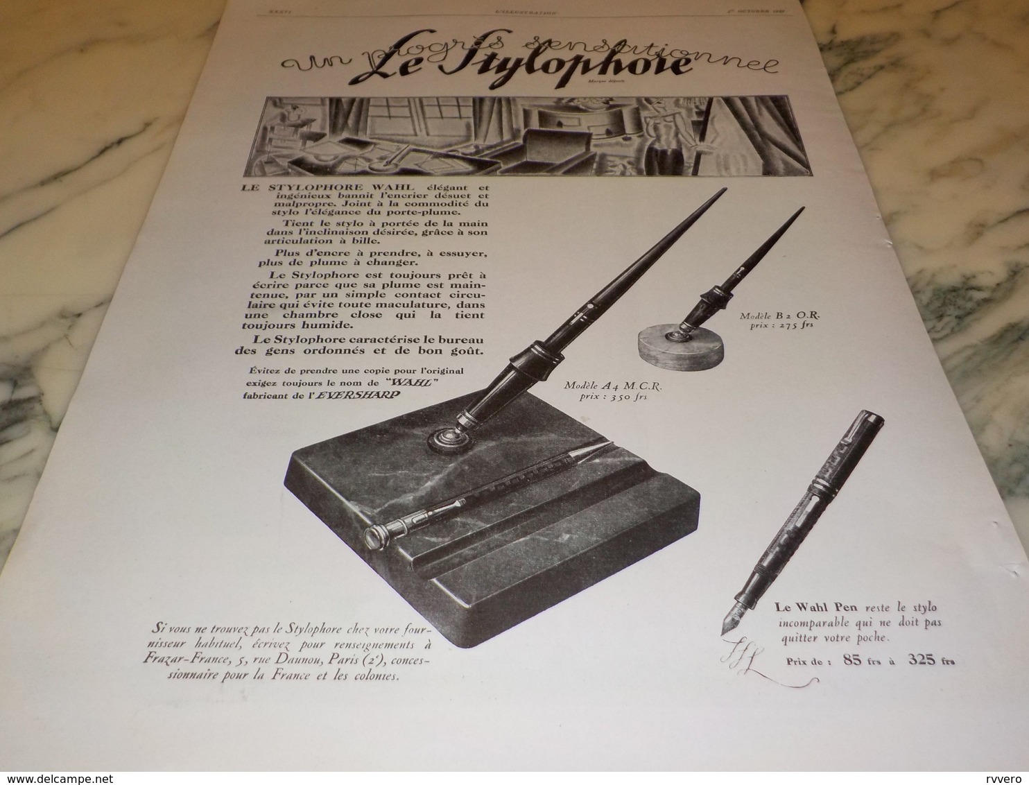 ANCIENNE PUBLICITE STYLOPHONE WAHL 1927 - Autres & Non Classés