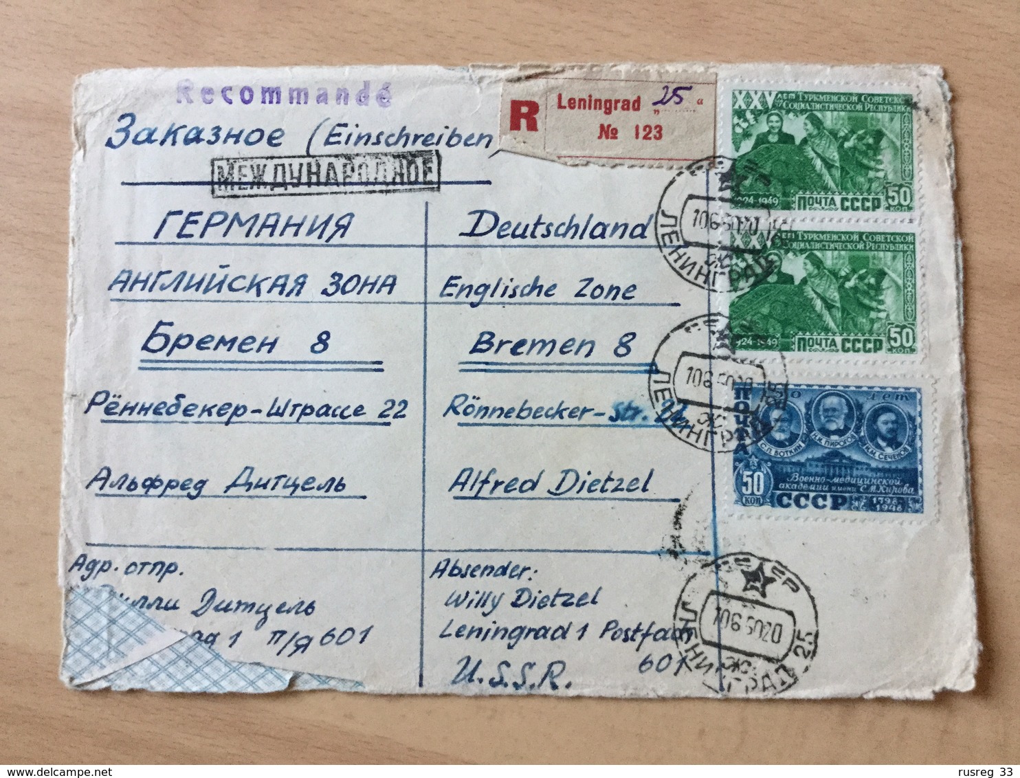 K8 Russia Russie USSR URSS 1950 R-Brief Von Leningrad Nach Bremen Dreiseitig Geöffnet - Storia Postale