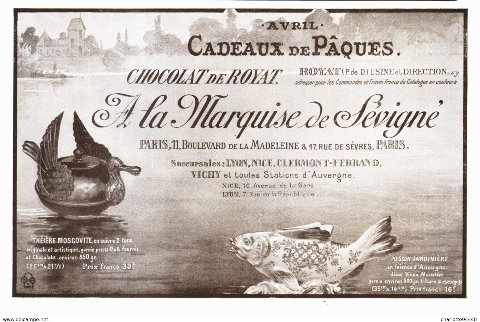 PUB CHOCOLATS " LA MARQUISE De SEVIGNE "   1912 ( 14 ) - Chocolat