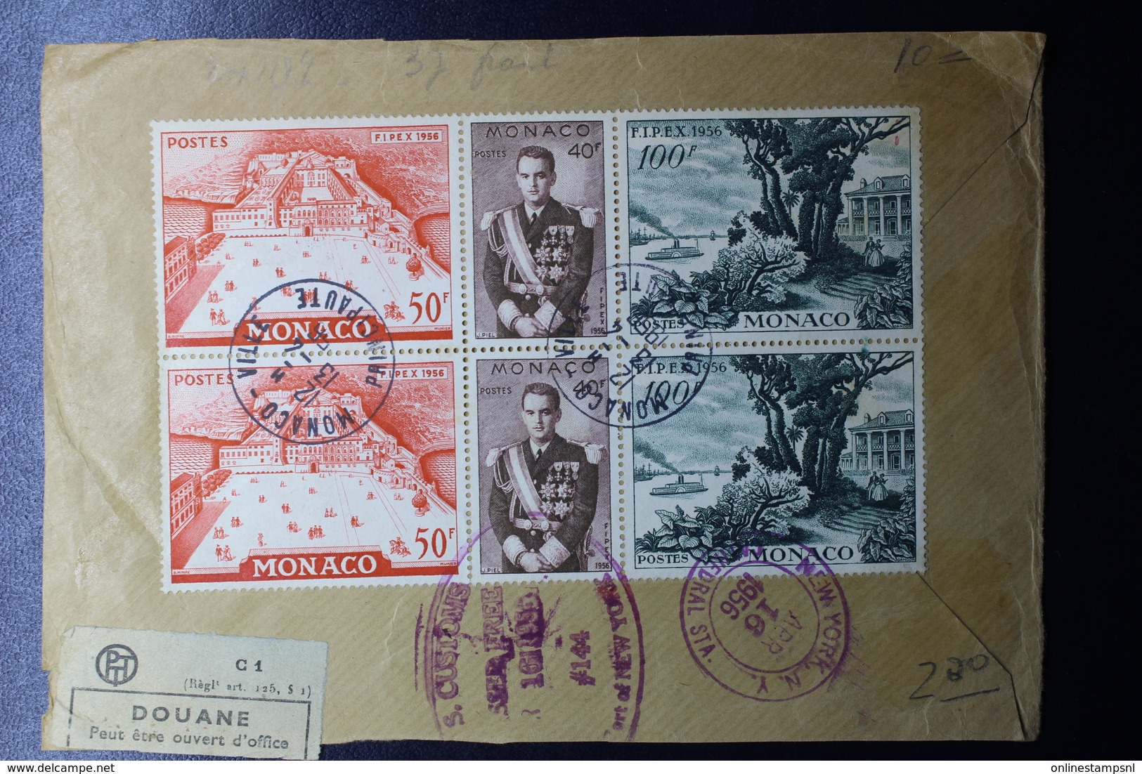 Monaco Front Of Cover With 2x Strip Mi 533 - 535 With Customslabel To USA 1946 - Storia Postale