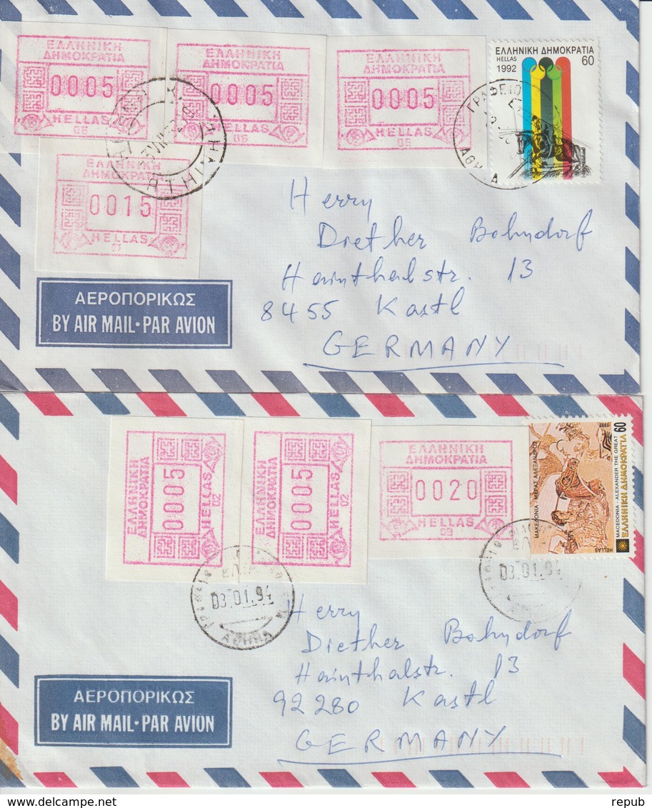 Lot De 2 Lettres Grèce Pour L'Allemagne Avec Timbre + Frama - Covers & Documents