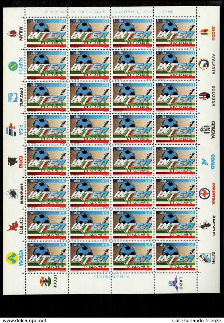 Italia 1989 Inter Campione D'Italia Foglio - Blocchi & Foglietti