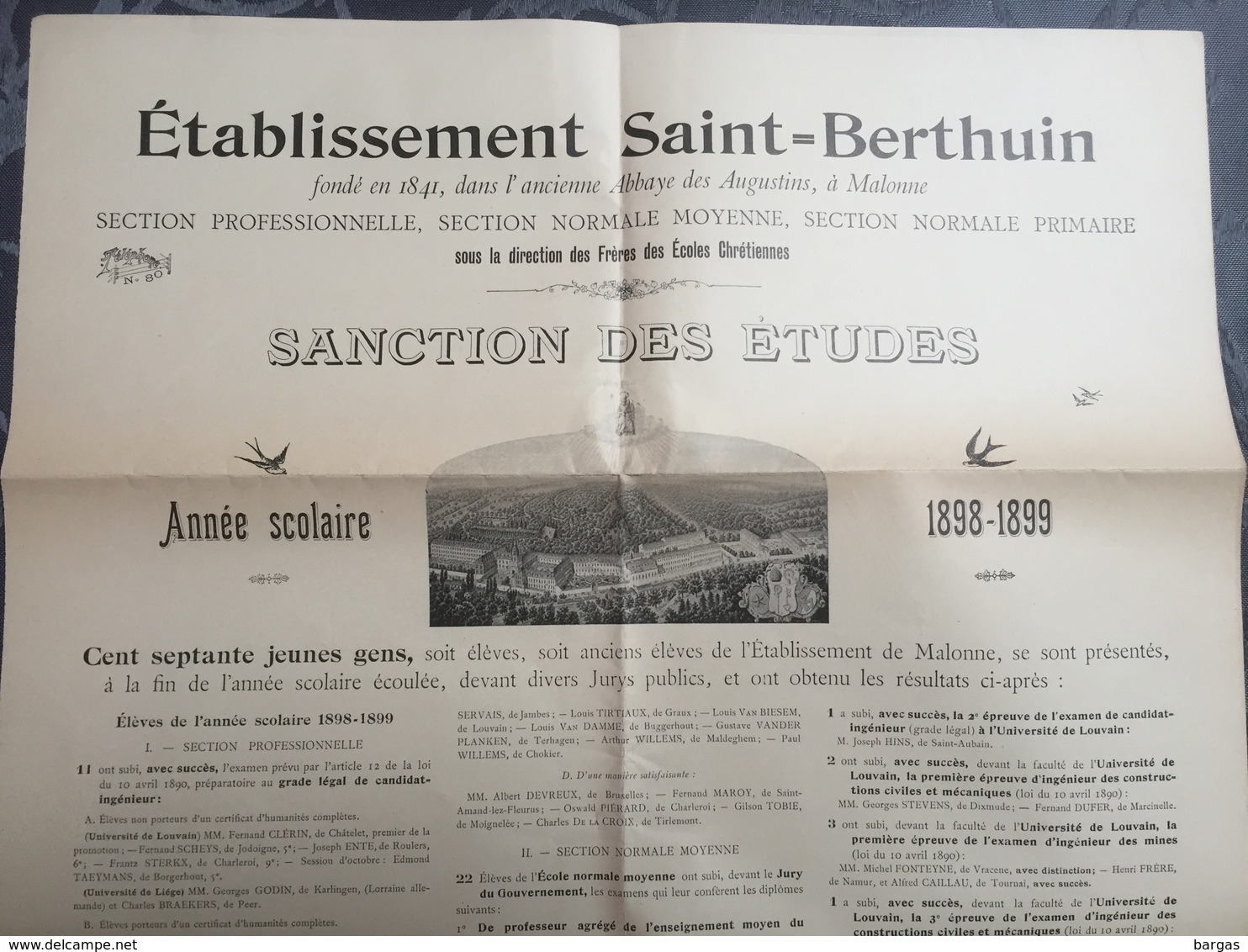 1898 Affiche Collège Saint Berthuin école à L'abbaye Des Augustins à Malonne - Plakate