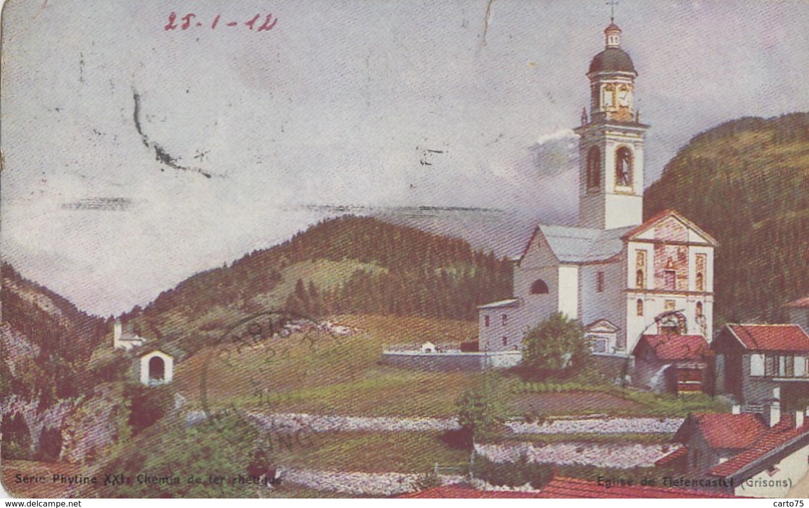 Suisse - Tiefencastel - Eglise - Série Phytine XXI Chemin De Fer Rhétique - 1912 - Tiefencastel