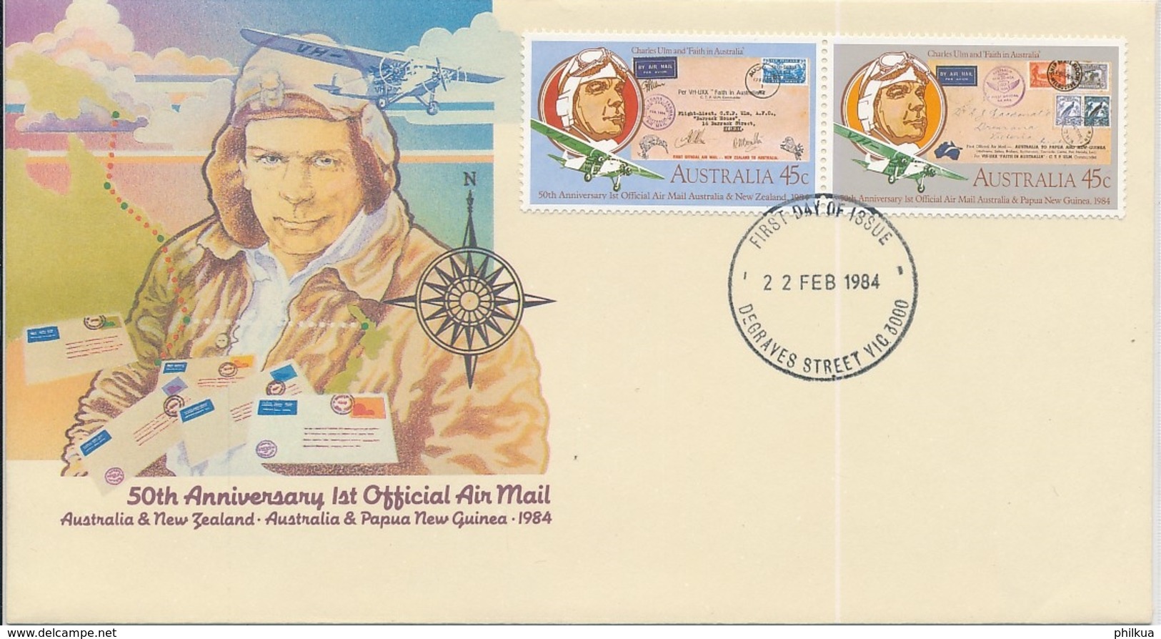 Australia & New Zealand - 50th Anniversary 1st Official Air Mail - Erst- U. Sonderflugbriefe