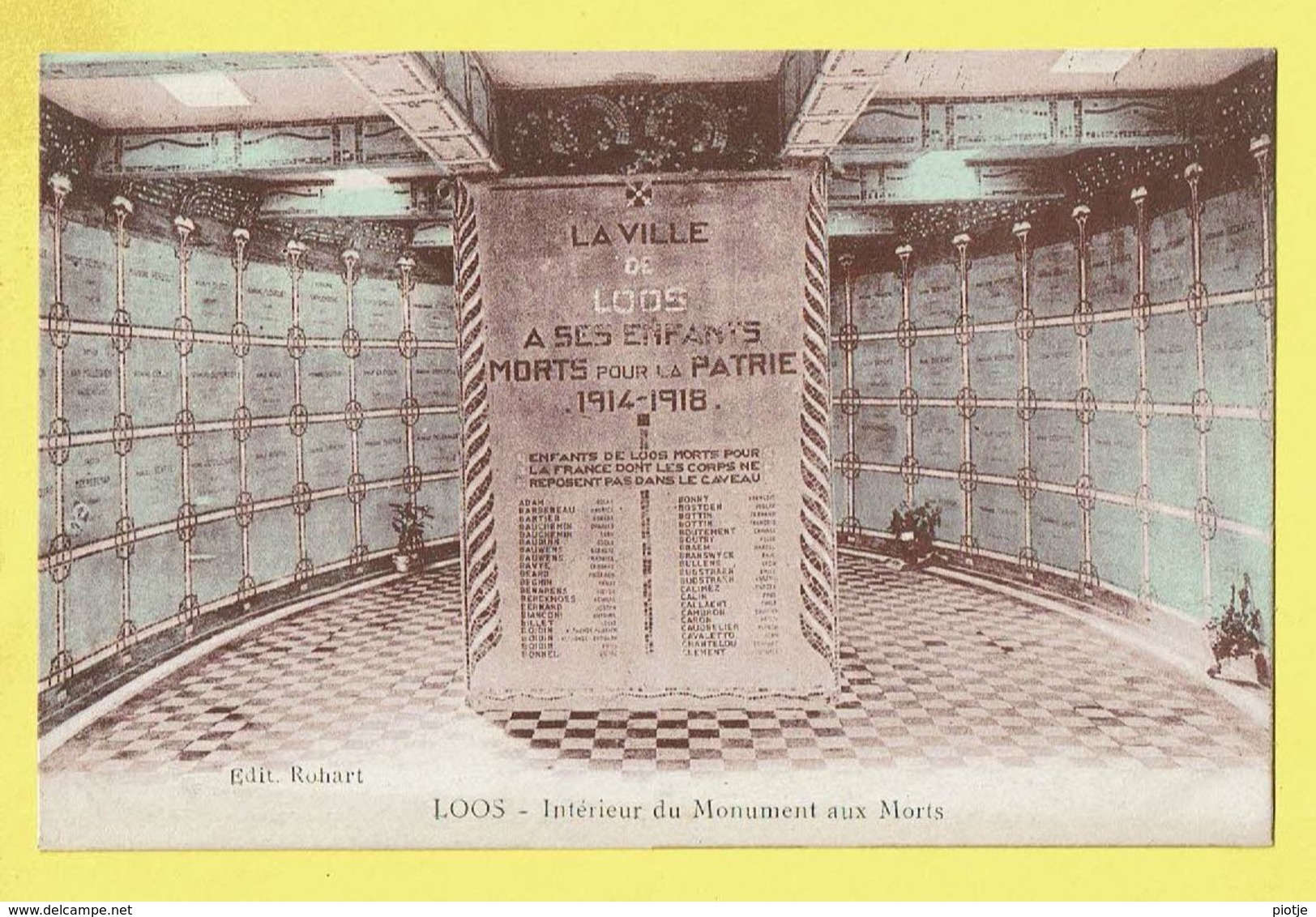 * Loos Les Lille (Dép 59 - Nord - France) * (Edit Rohart) Intérieur Du Monument Aux Morts, Couleur, Guerre, Rare, Old - Loos Les Lille