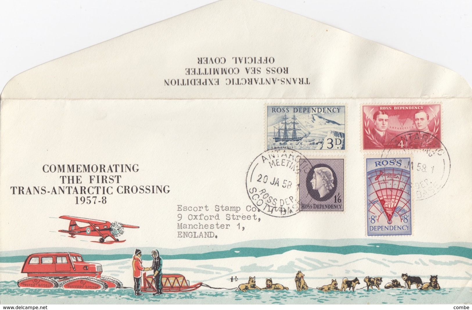 ROSS DEPENDENCY. COMMEMORATING THE FIRST TRANS-ANTARTIC CROSSING 1957-8. ANTARCTIC MEETING SCOTT BASE  / 5180 - Covers & Documents