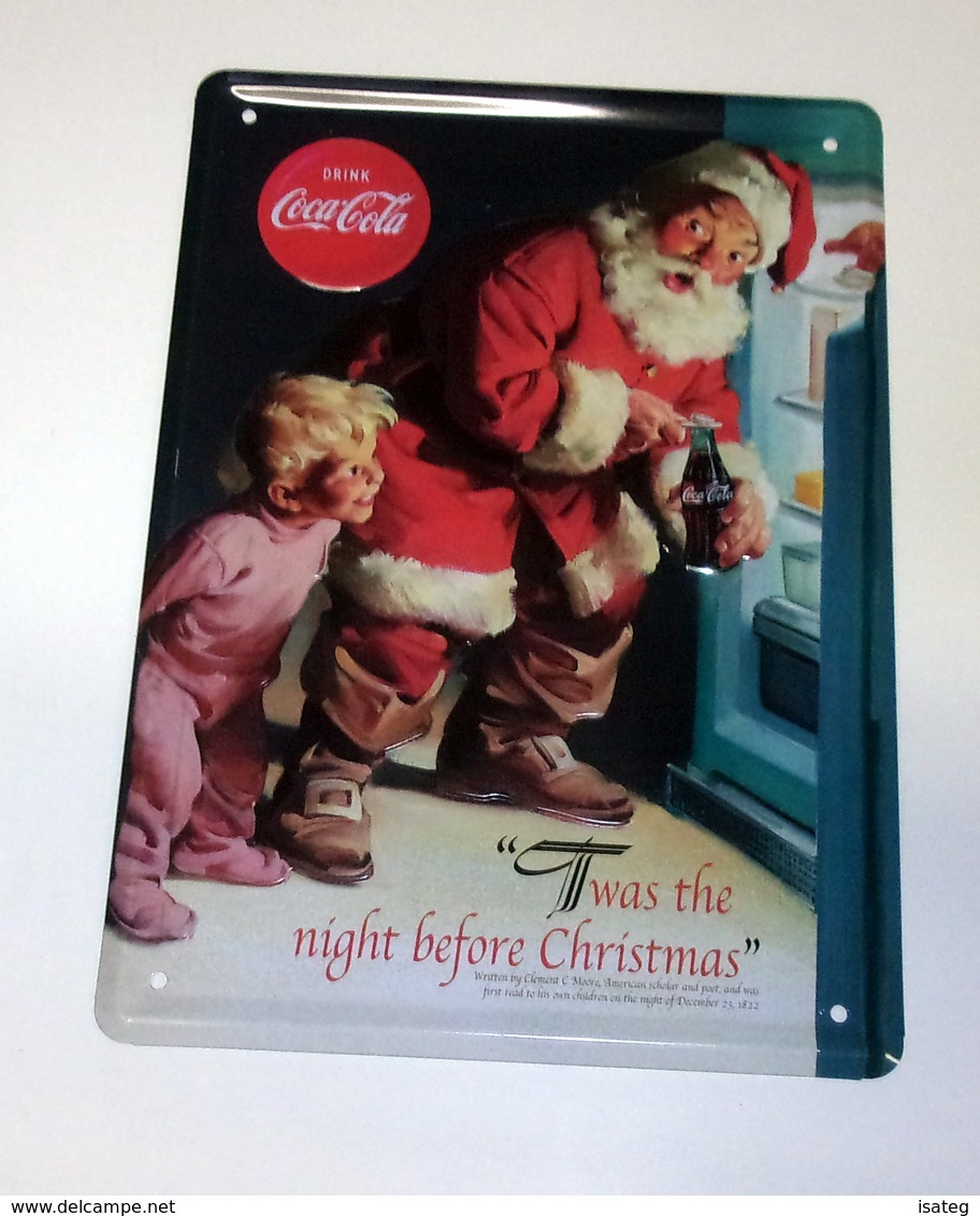 Plaque En Métal Coca Cola Pere Noel - Twas The Night Before Christmas - Plaques En Tôle (après 1960)