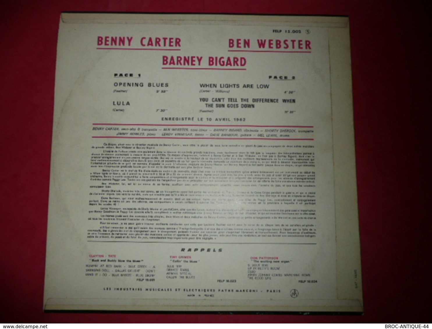 LP33 N°1140 - BENNY CARTER & BEN WEBSTER & BARNEY BIGARD - COMPILATION 4 TITRES - Jazz