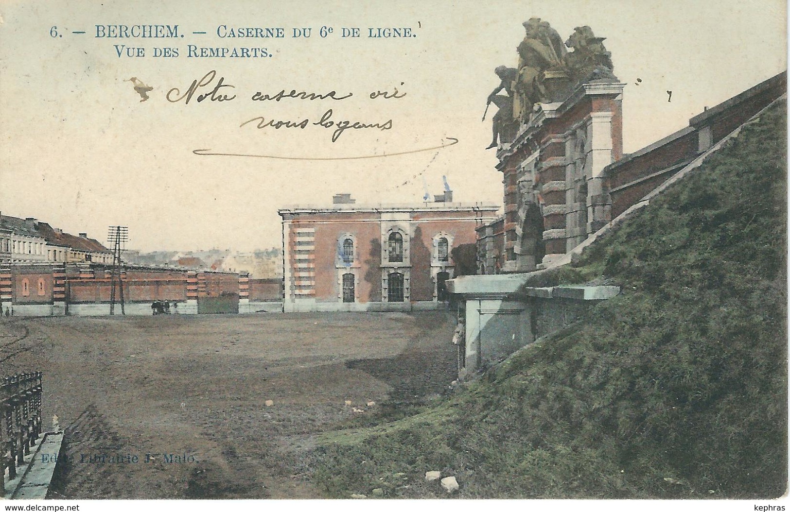 6. - BERCHEM : Caserne Du 6ème De Ligne - Vue Des Remparts - TRES RARE VARIANTE - Cachet De La Poste 1919 - Andere & Zonder Classificatie