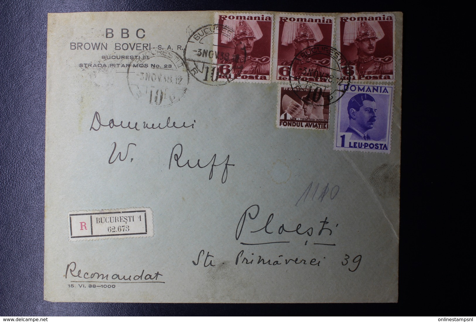 Romania Registered Cover Aviation Fund 1936 Bucuresti CDS To Ploestti Cds 1938 - Brieven En Documenten