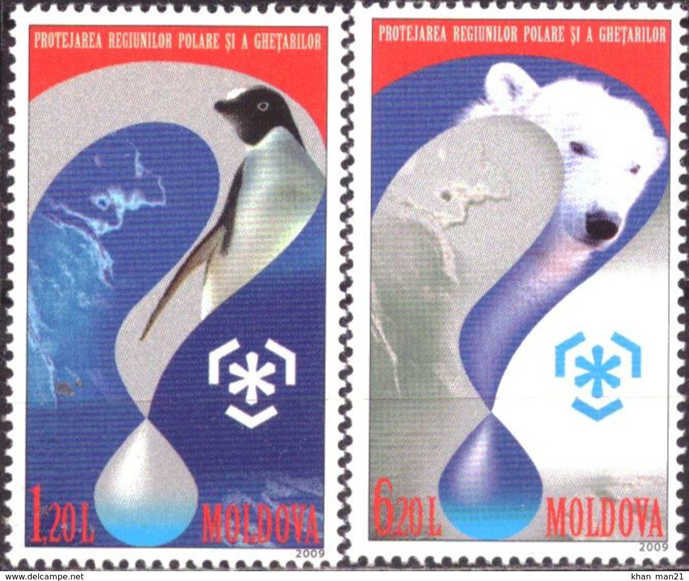 Moldova, 2009, Mi. 645-46, Y&T 560-61, Sc. 616-7, SG 637-8, Preserve The Polar Regions And Glaciers, Polar Bear, Penguin - Preserve The Polar Regions And Glaciers