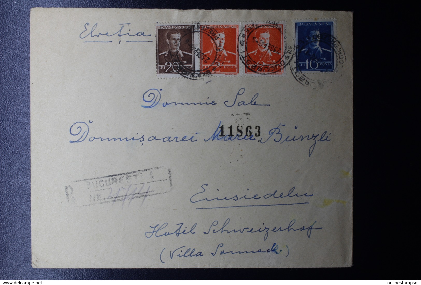 Romania Registered Cover 1943 Bucuresti To Switserland, Mi 654 + 661 + 662 - Brieven En Documenten