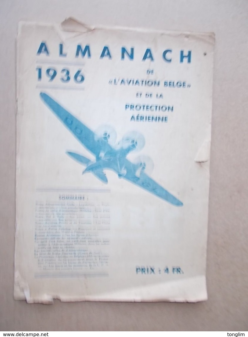 ALMANACH  DE L AVIATION BELGE   1936 - Aviation