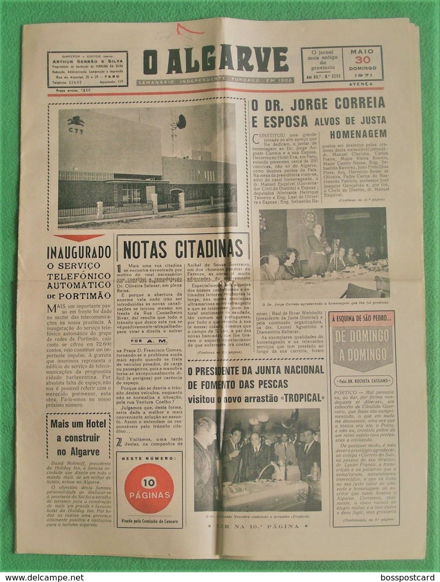 Faro - Jornal O Algarve Nº 3296 De 30 De Maio De 1971 - Informaciones Generales