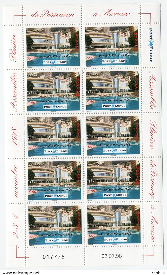 RC 15221 MONACO FEUILLE ASSEMBLÉE DE POSTEUROP FACIALE = 50FRS = 7,62€ NEUF ** MNH TB - Ongebruikt