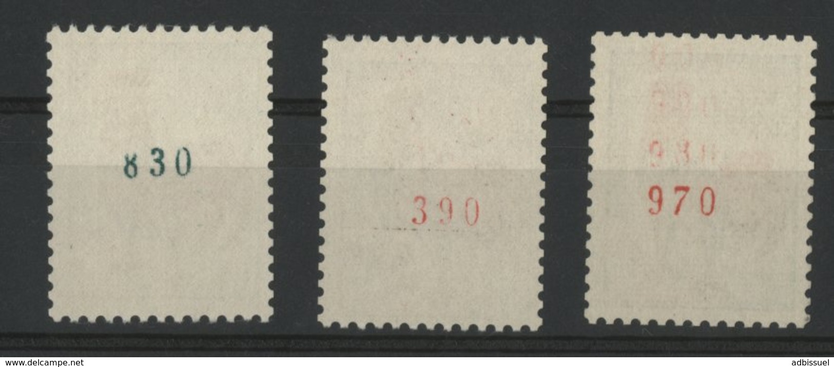 N° 1331c + 1331b + 1331Ab / COTE 358.5 € ** (MNH). Timbres De Roulette Type Coq De Decaris, Numéros Vert Et Rouge. TB - Ungebraucht