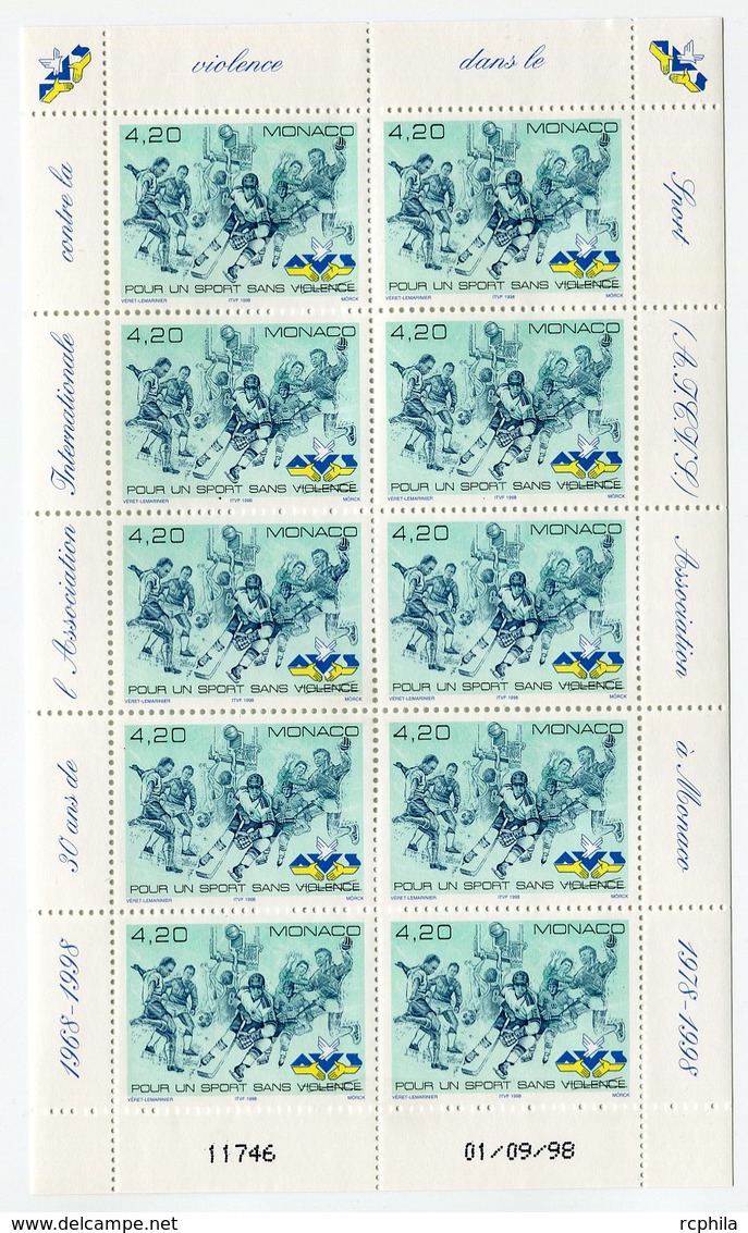 RC 15227 MONACO FEUILLE SPORT SANS VIOLENCE FACIALE = 42FRS = 6,40€ NEUF ** MNH TB - Neufs