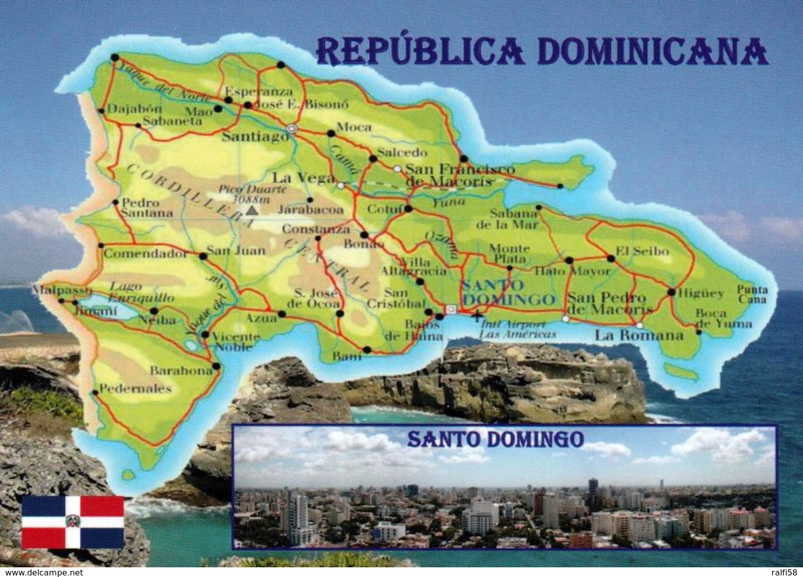 1 Map Of Dominican Republic * 1 Ansichtskarte Mit Der Landkarte Der Dominikanischen Republik Im Kl. Bld Die Hauptstadt * - Landkarten