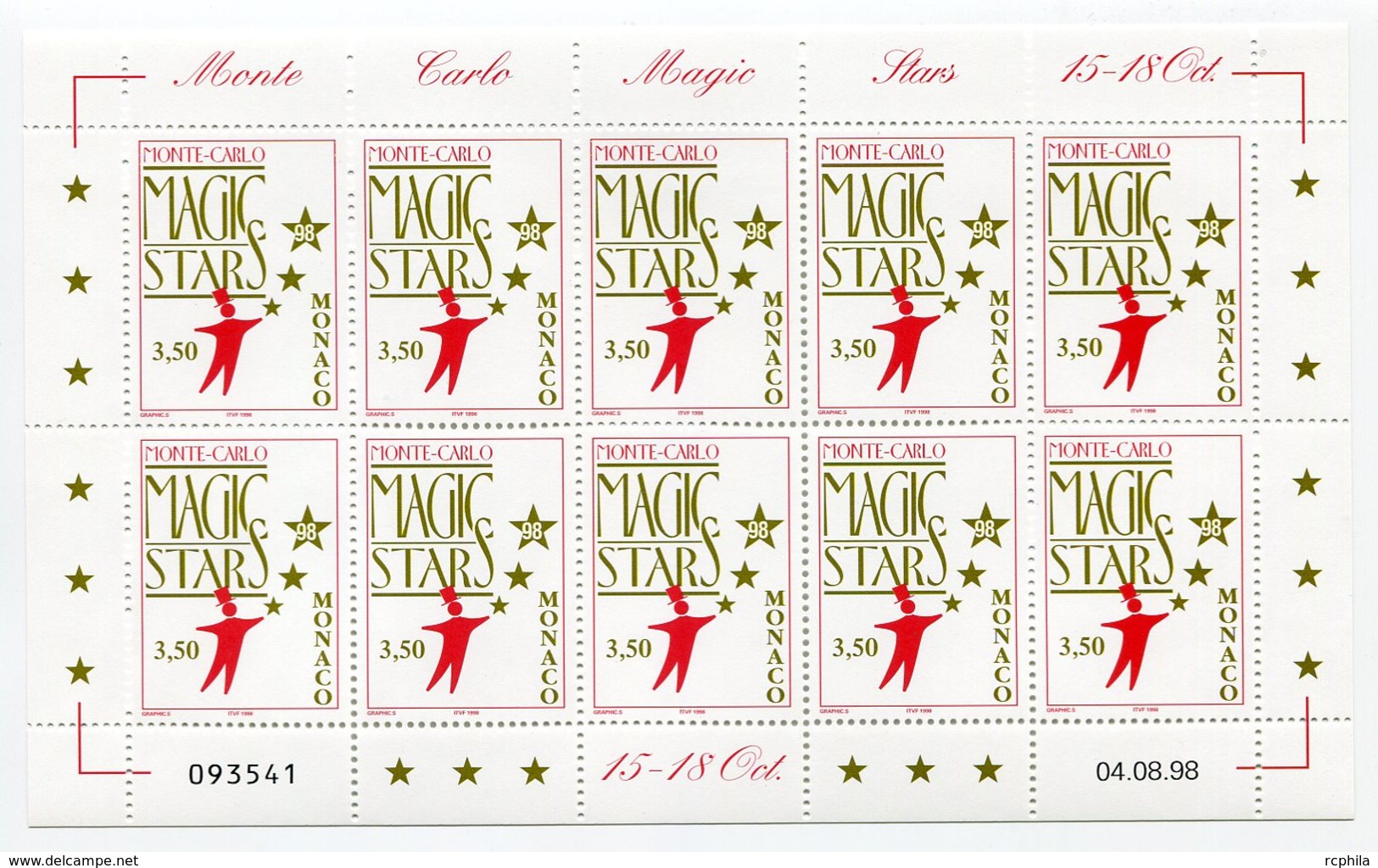 RC 15232 MONACO FEUILLE MAGIC STARS FACIALE = 35FRS = 5,33€ NEUF ** MNH TB - Neufs