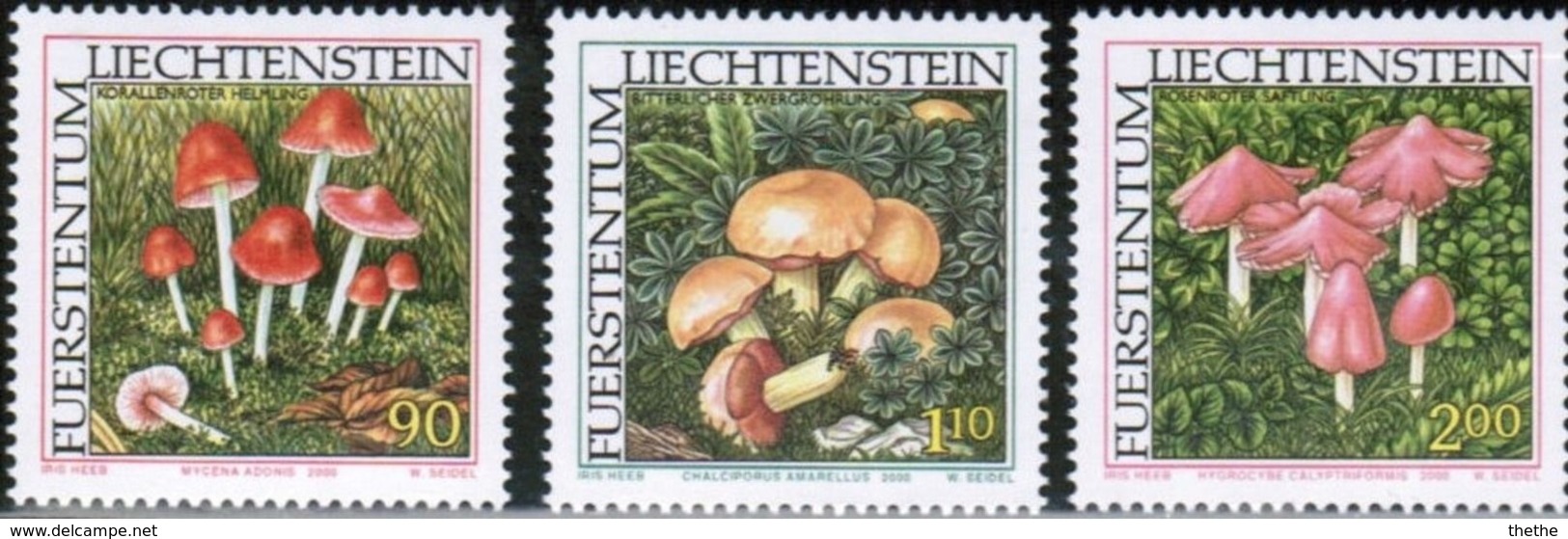 LIECHTENSTEIN - Champignons : Mycena Adonis - Chalciporus Amarellus - Hygrocybe Calyptriformis - Nuovi