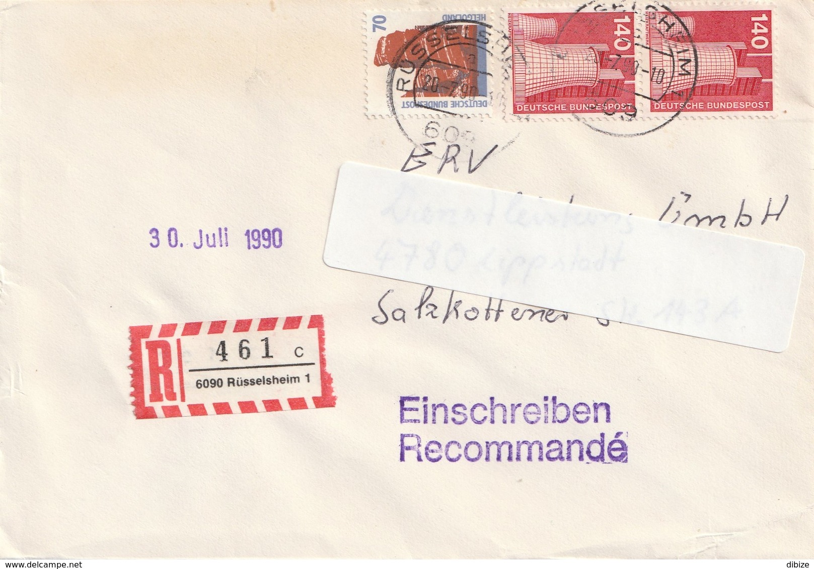 Deutschland. Zirkulierter Brief. 3 Briefmarken. Heizkraftwerk. Helgoland. Stempel 1990. Einschreiben. - Fabriken Und Industrien