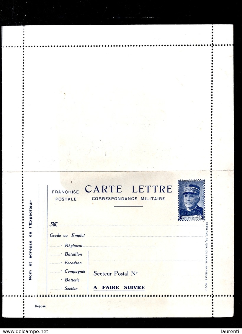 LTR1 Carte Lettre Neuve Franchise Militaire Général Joffre. - Lettres & Documents