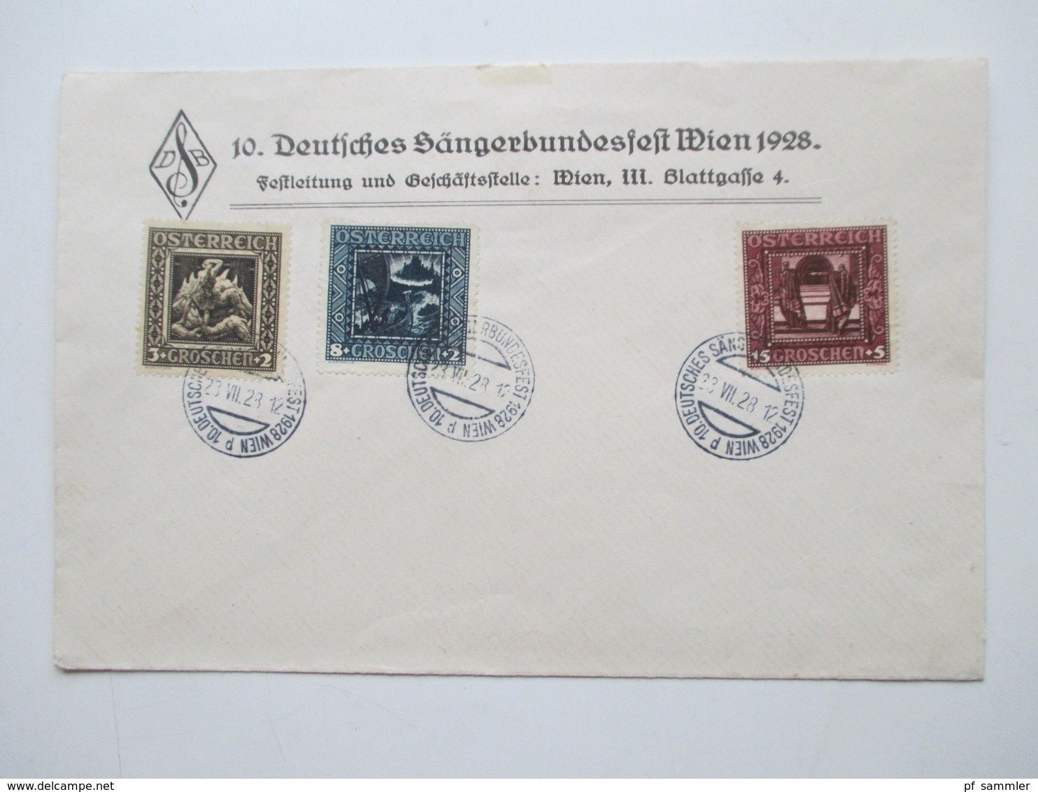 Österreich 1926 Nibelungensage Nr. 488 - 493 Satz auf 2 Umschlägen 10. Deutsches Sängerbundesfest Wien 1928