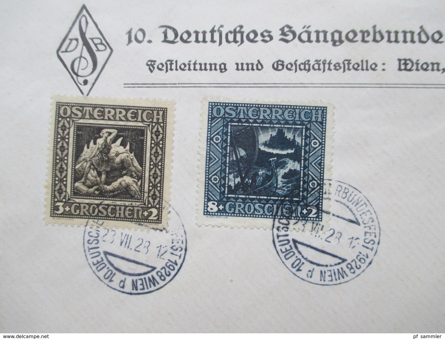 Österreich 1926 Nibelungensage Nr. 488 - 493 Satz auf 2 Umschlägen 10. Deutsches Sängerbundesfest Wien 1928