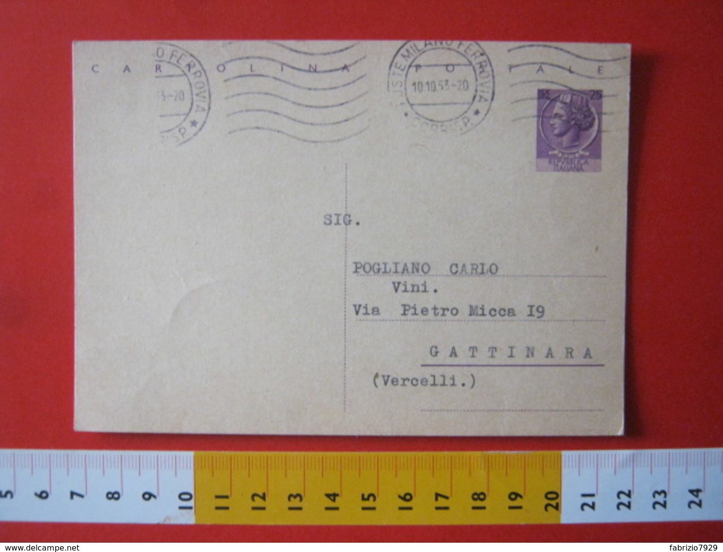 PC.4 ITALIA CARTOLINA POSTALE - 1956 SIRACUSANA £ 25 SCRITTA ALTO DA MILANO 1963 MECCANICO TIPO 3 ONDULATO - Interi Postali