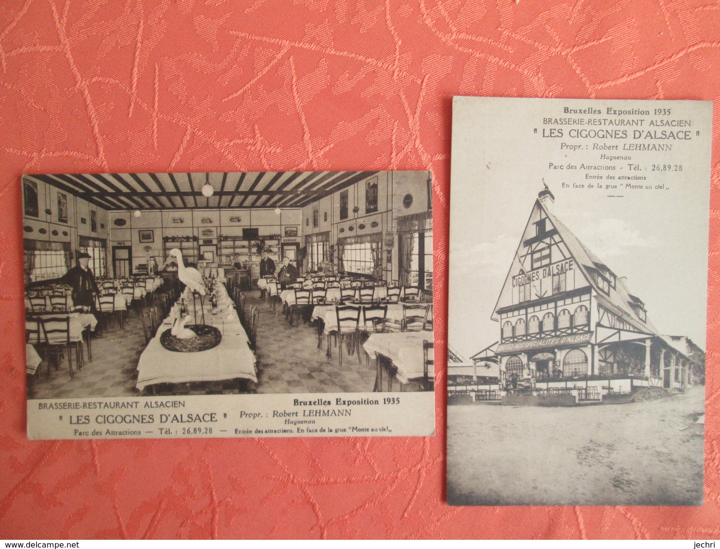 Exposition Universelle 1935.  2 Cartes . Brasserie Et Restaurant Alsacien Cigogne - Expositions Universelles